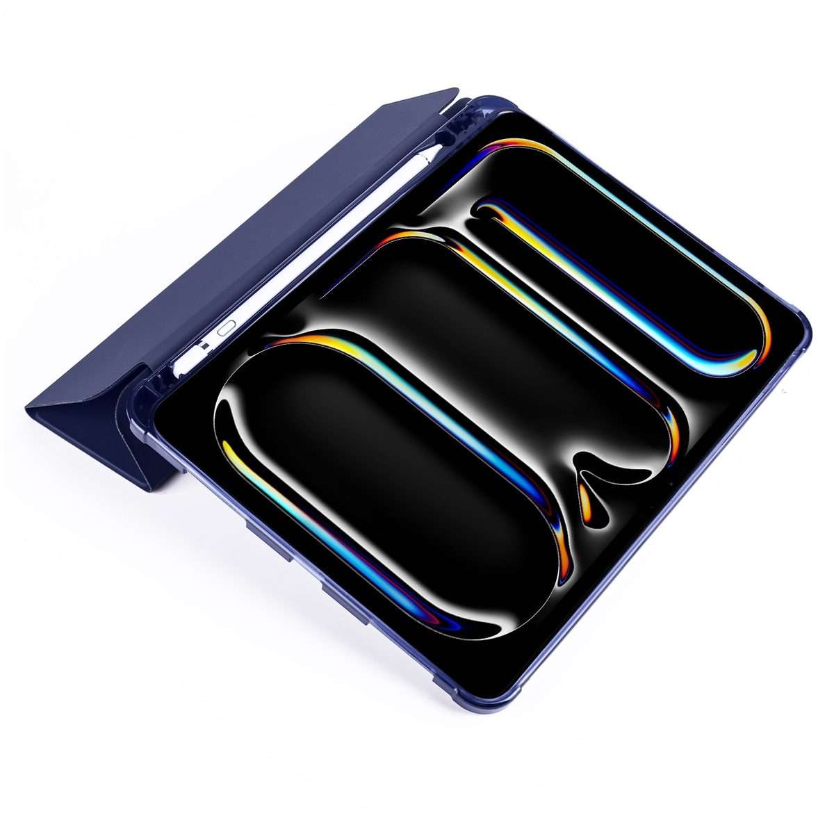 For iPad Pro 13 2025 / 2024 3-fold TPU Leather Smart Tablet Case with Pen Slot(Dark Blue)