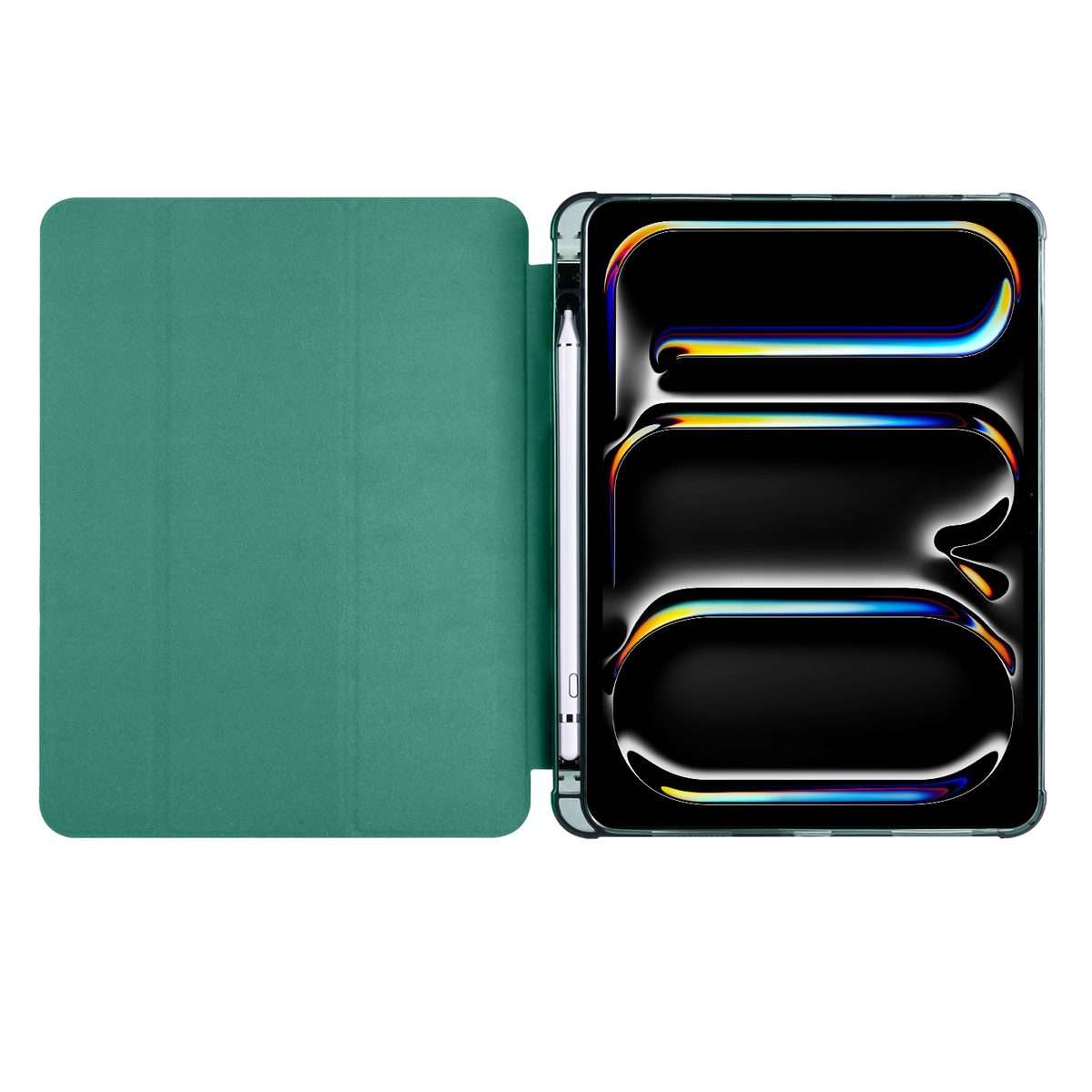 For iPad Pro 13 2025 / 2024 3-fold TPU Leather Smart Tablet Case with Pen Slot(Pine Green)