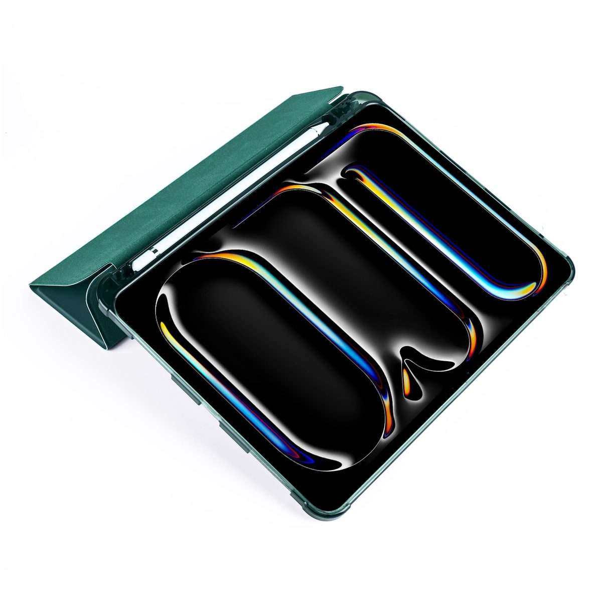 For iPad Pro 13 2025 / 2024 3-fold TPU Leather Smart Tablet Case with Pen Slot(Pine Green)