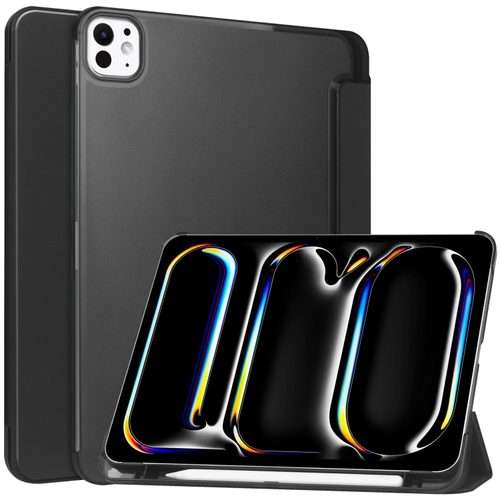 For iPad Pro 13 2025 / 2024 3-fold Semi-transparent Frosted Smart Leather Tablet Case(Black)