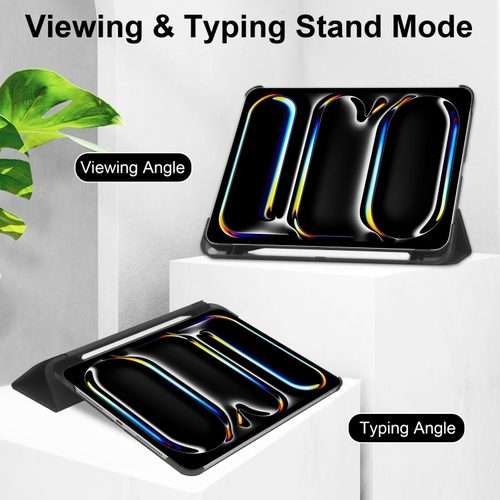 For iPad Pro 13 2025 / 2024 3-fold Semi-transparent Frosted Smart Leather Tablet Case(Black)