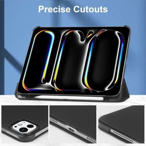 For iPad Pro 13 2025 / 2024 3-fold Semi-transparent Frosted Smart Leather Tablet Case(Black)