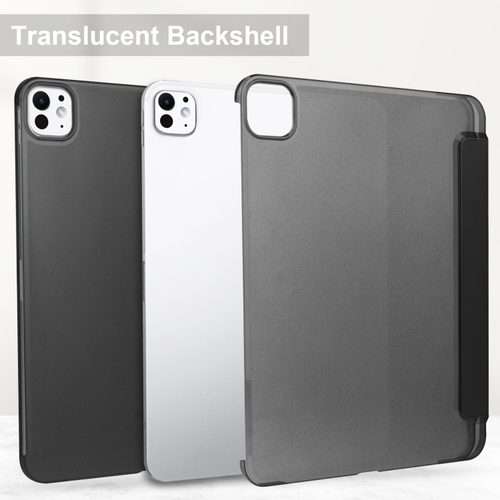 For iPad Pro 13 2025 / 2024 3-fold Semi-transparent Frosted Smart Leather Tablet Case(Black)