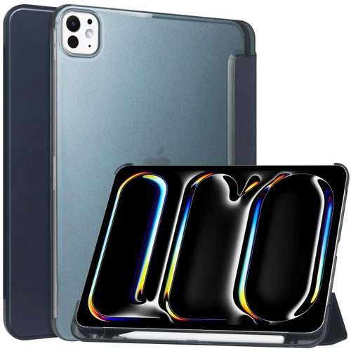 For iPad Pro 13 2025 / 2024 3-fold Semi-transparent Frosted Smart Leather Tablet Case(Dark Blue)