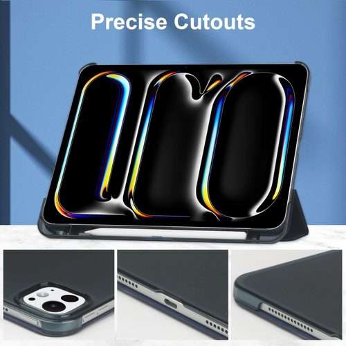 For iPad Pro 13 2025 / 2024 3-fold Semi-transparent Frosted Smart Leather Tablet Case(Dark Blue)