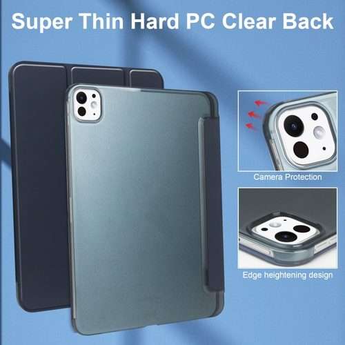 For iPad Pro 13 2025 / 2024 3-fold Semi-transparent Frosted Smart Leather Tablet Case(Dark Blue)
