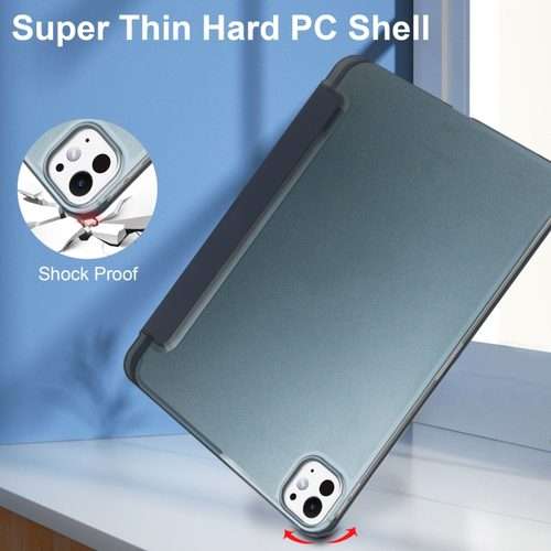 For iPad Pro 13 2025 / 2024 3-fold Semi-transparent Frosted Smart Leather Tablet Case(Dark Blue)