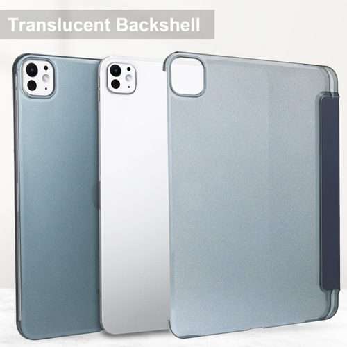 For iPad Pro 13 2025 / 2024 3-fold Semi-transparent Frosted Smart Leather Tablet Case(Dark Blue)