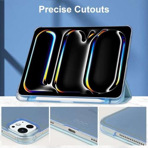 For iPad Pro 13 2025 / 2024 3-fold Semi-transparent Frosted Smart Leather Tablet Case(Sky Blue)