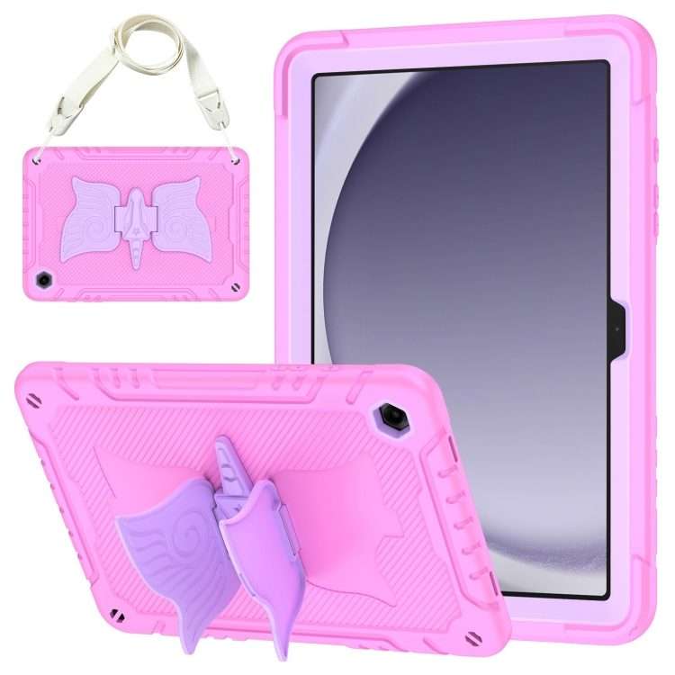 For Samsung Galaxy A9+ Kickstand PC Hybrid Silicone Tablet Case(Pink Purple)