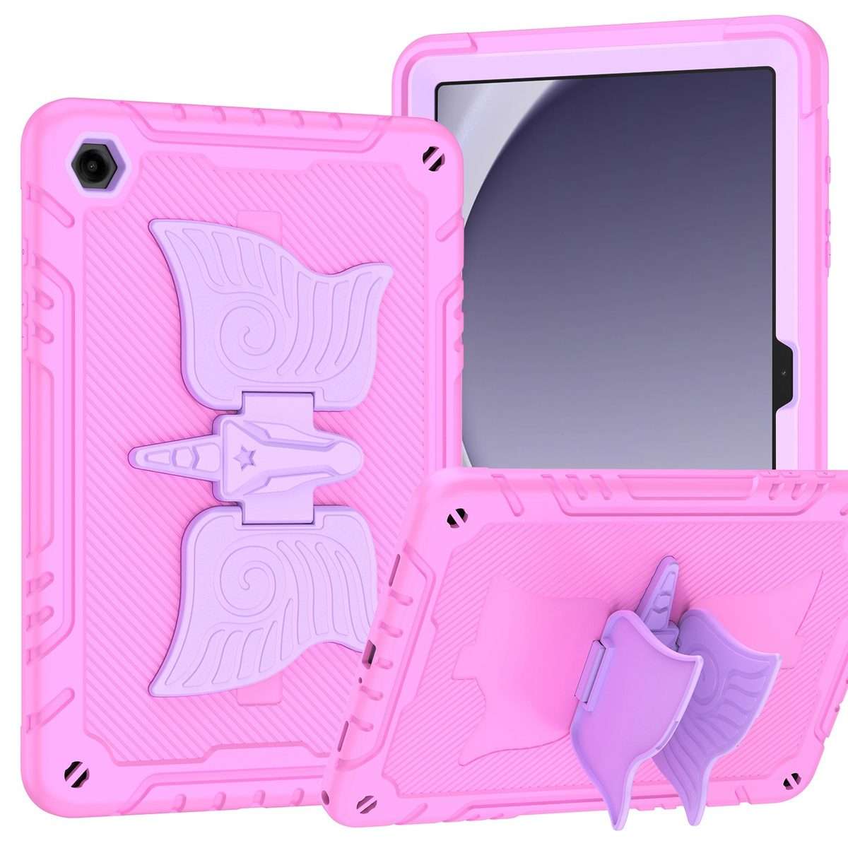 For Samsung Galaxy A9+ Kickstand PC Hybrid Silicone Tablet Case(Pink Purple)