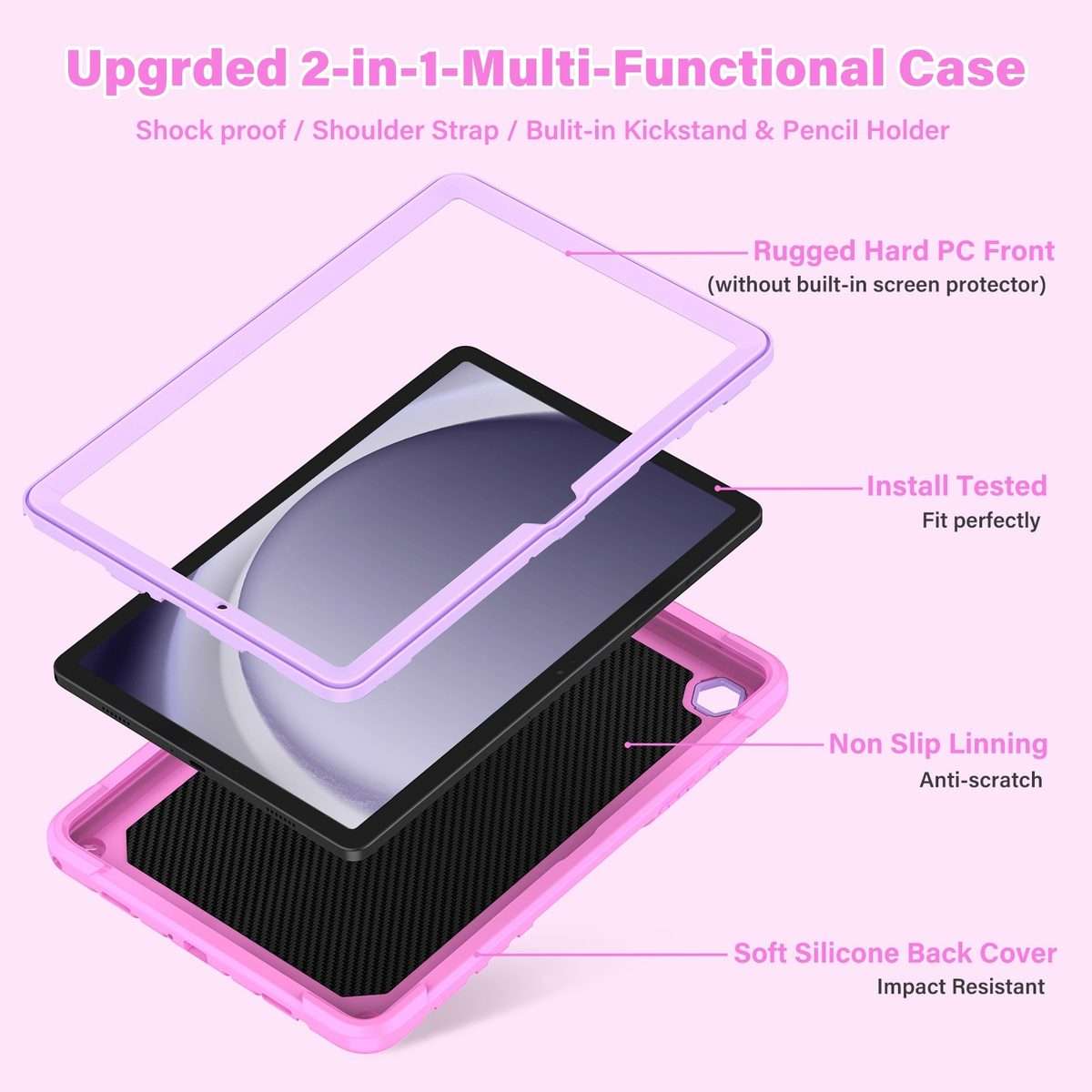 For Samsung Galaxy A9+ Kickstand PC Hybrid Silicone Tablet Case(Pink Purple)