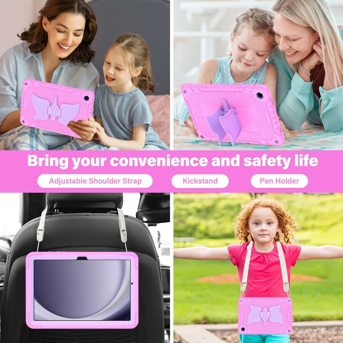 For Samsung Galaxy A9+ Kickstand PC Hybrid Silicone Tablet Case(Pink Purple)