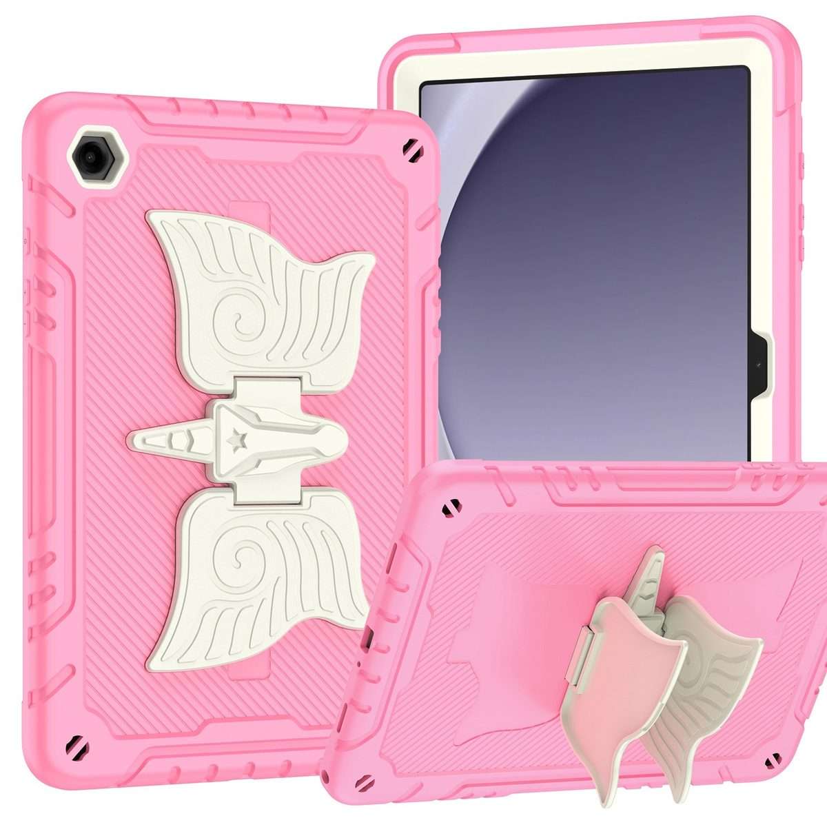 For Samsung Galaxy A9+ Kickstand PC Hybrid Silicone Tablet Case(Beige Pink)
