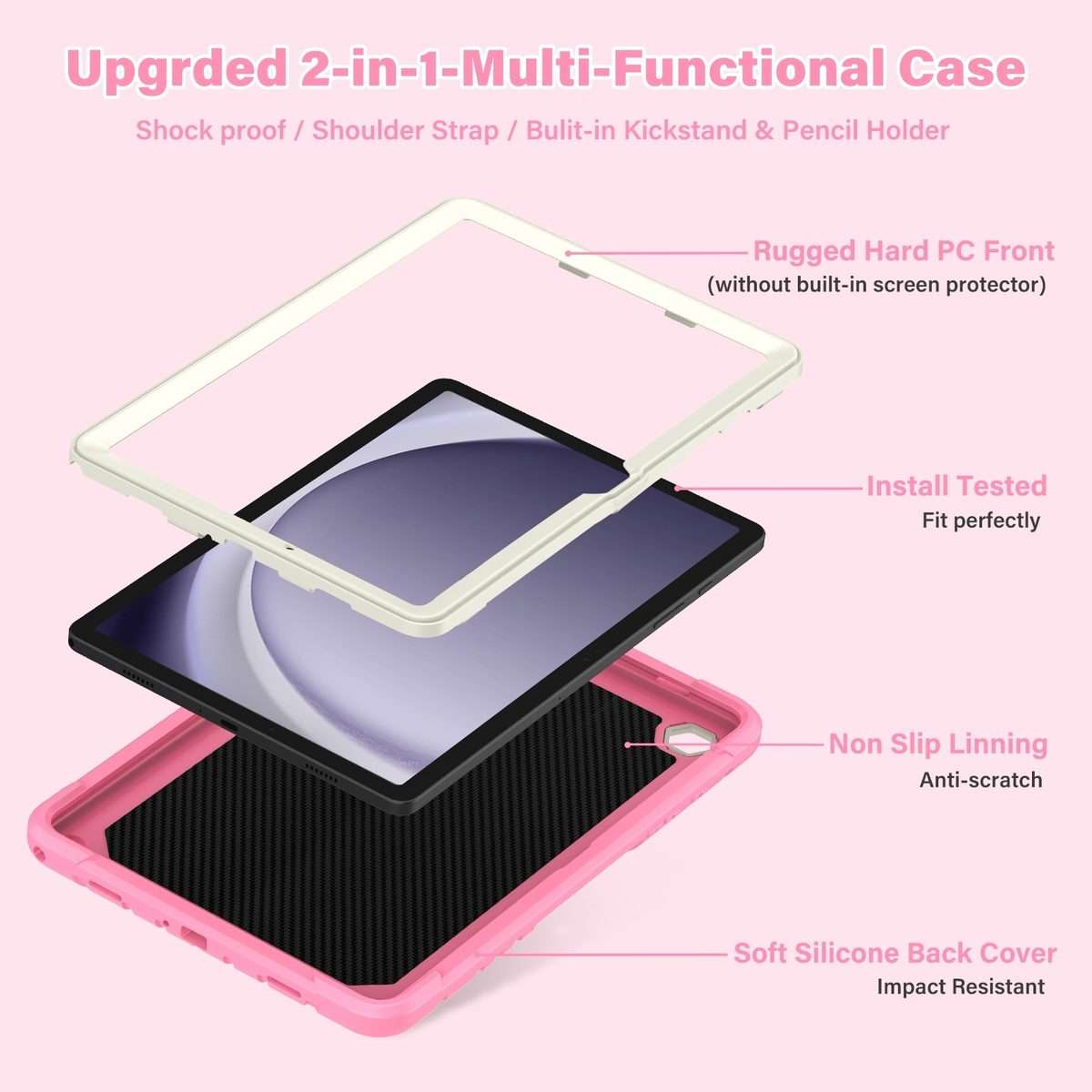 For Samsung Galaxy A9+ Kickstand PC Hybrid Silicone Tablet Case(Beige Pink)
