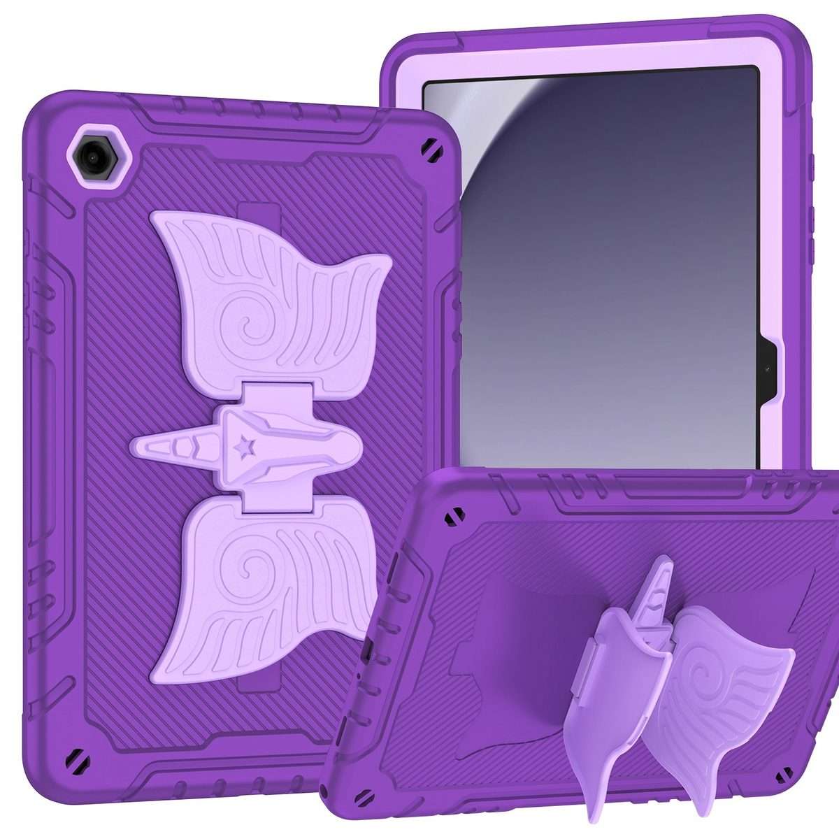 For Samsung Galaxy A9+ Kickstand PC Hybrid Silicone Tablet Case(Purple)