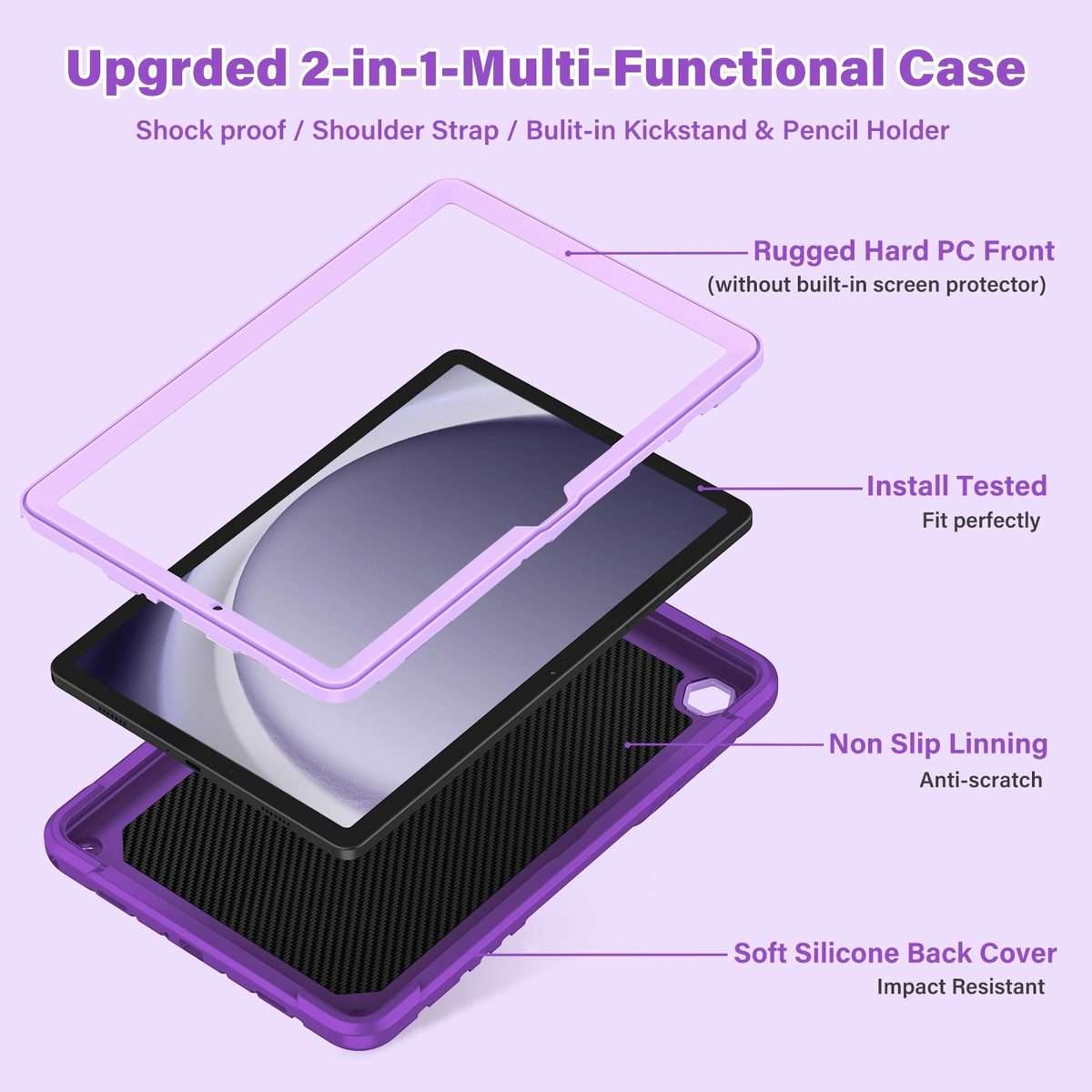 For Samsung Galaxy A9+ Kickstand PC Hybrid Silicone Tablet Case(Purple)