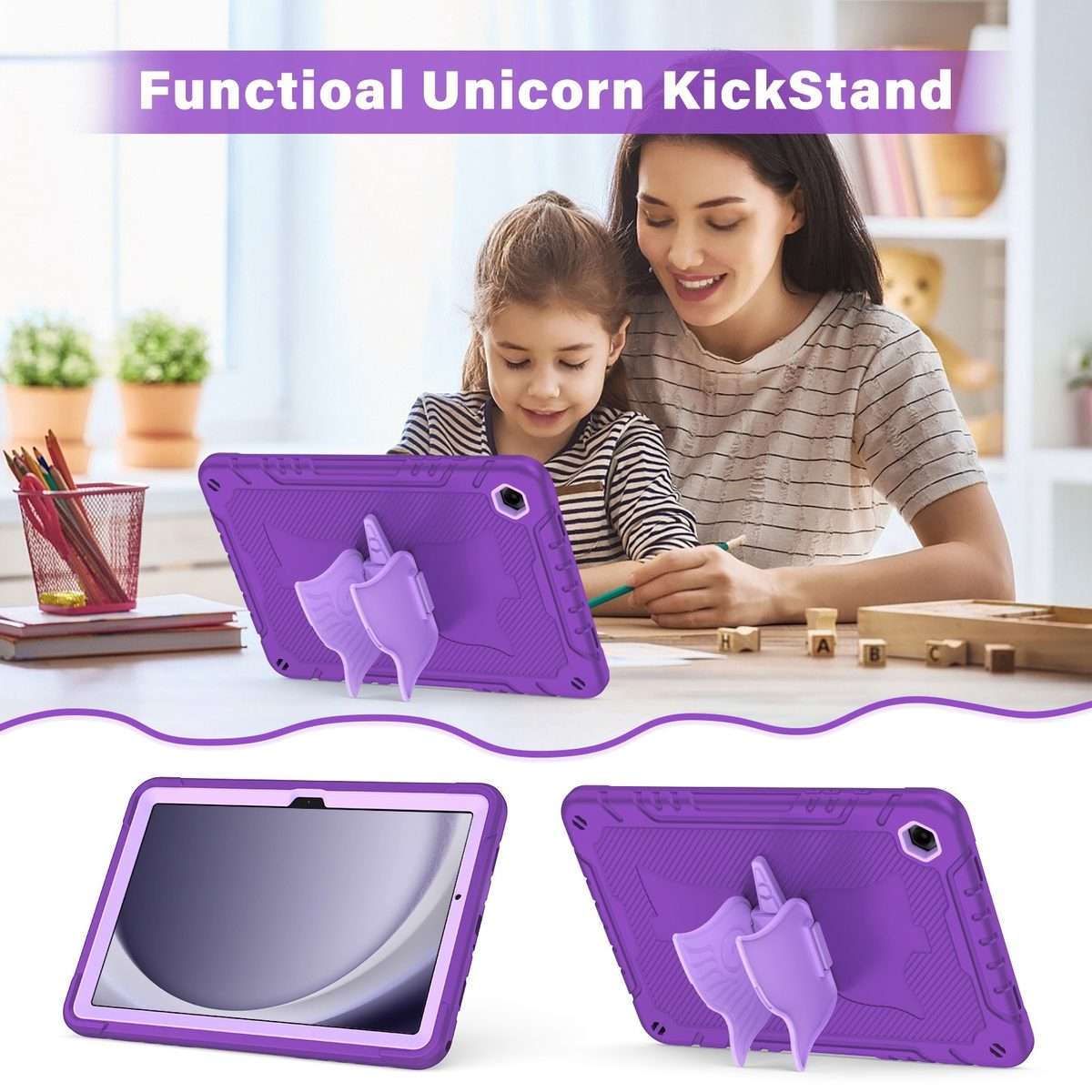 For Samsung Galaxy A9+ Kickstand PC Hybrid Silicone Tablet Case(Purple)