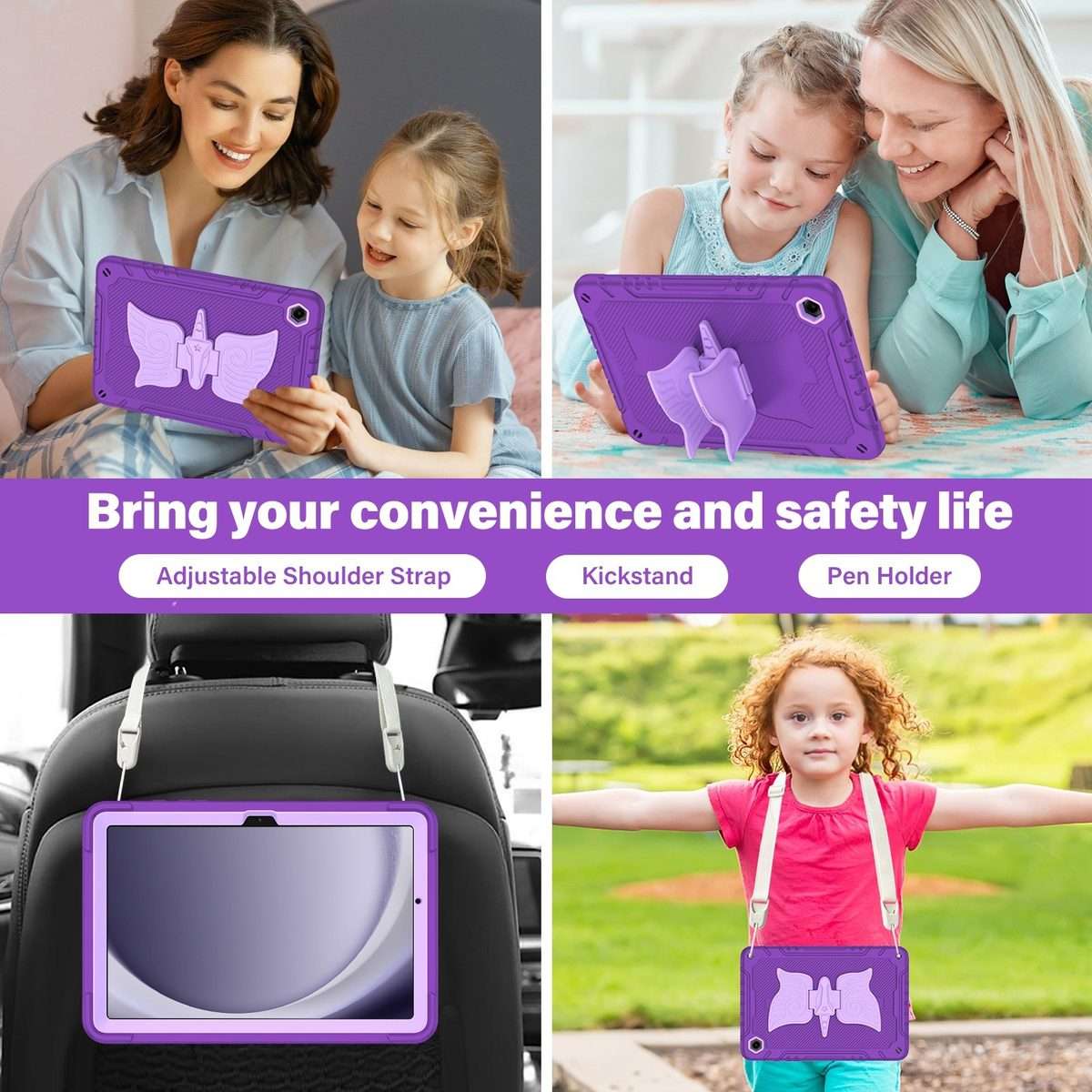 For Samsung Galaxy A9+ Kickstand PC Hybrid Silicone Tablet Case(Purple)