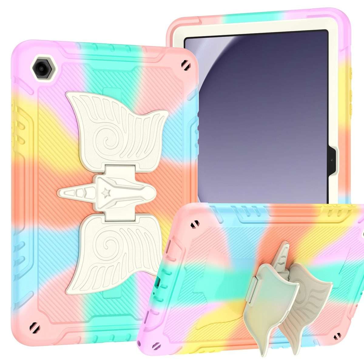 For Samsung Galaxy A9+ Kickstand PC Hybrid Silicone Tablet Case(Colorful Rose Gold)