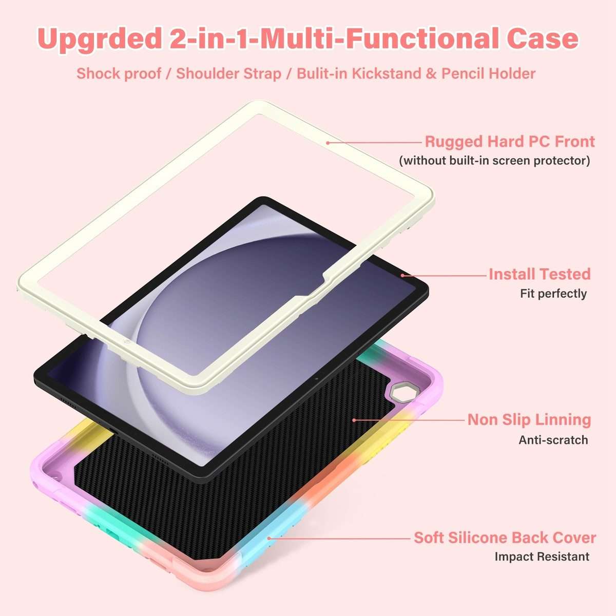 For Samsung Galaxy A9+ Kickstand PC Hybrid Silicone Tablet Case(Colorful Rose Gold)