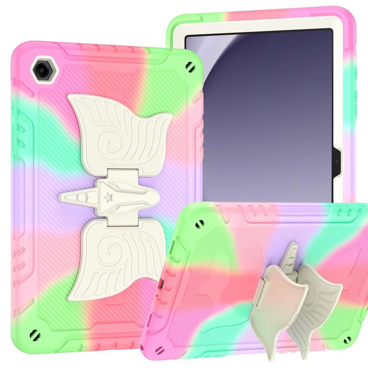 For Samsung Galaxy A9+ Kickstand PC Hybrid Silicone Tablet Case(Colorful Rose Red)