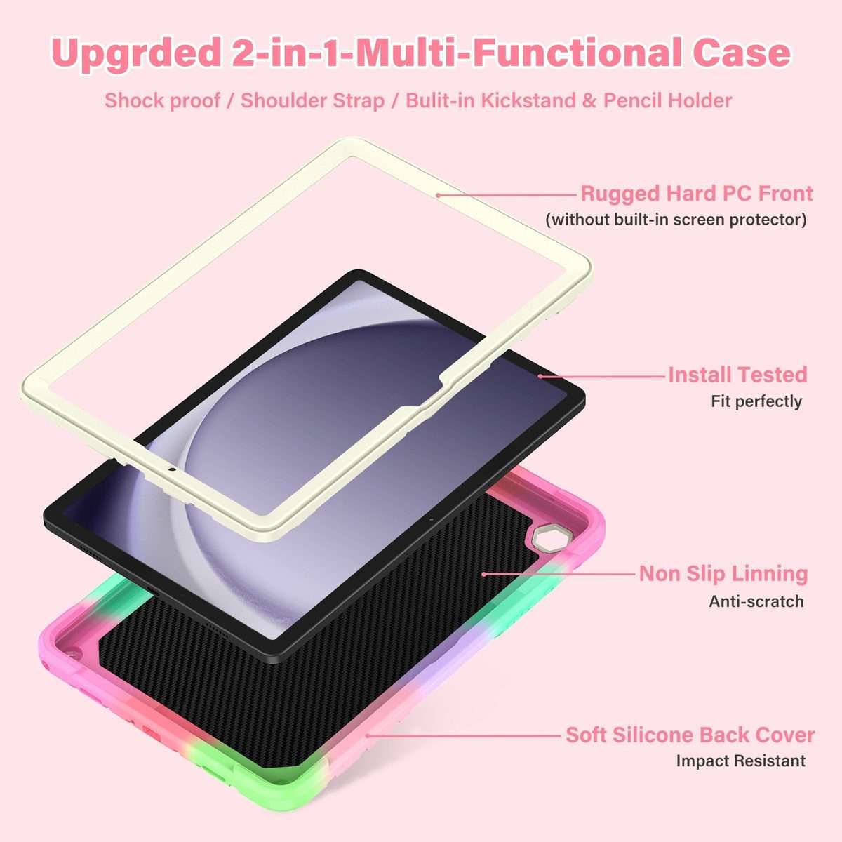 For Samsung Galaxy A9+ Kickstand PC Hybrid Silicone Tablet Case(Colorful Rose Red)