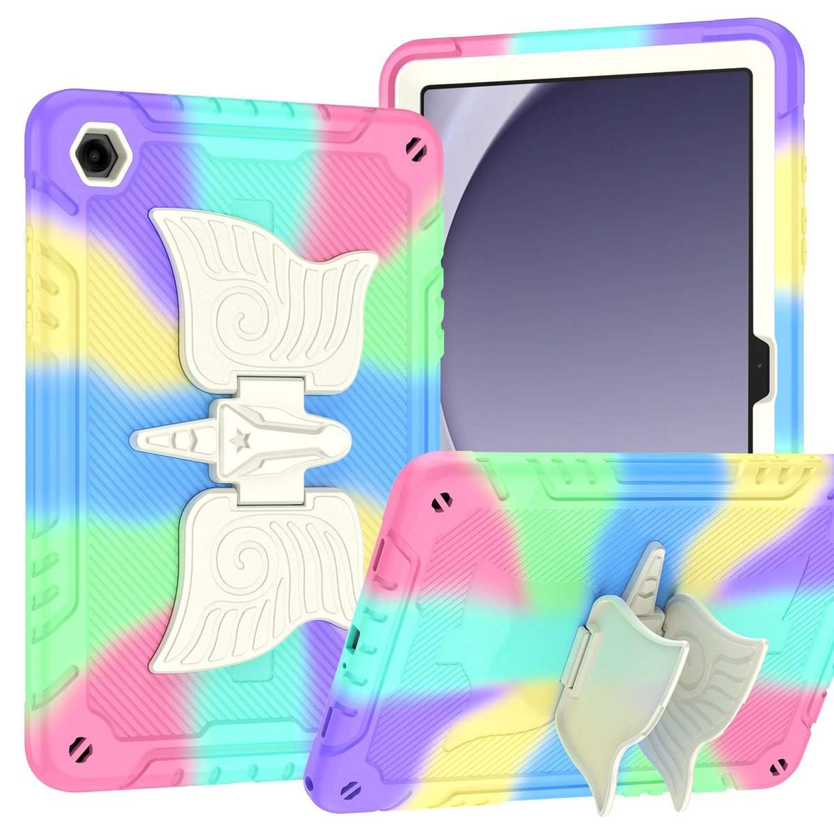 For Samsung Galaxy A9+ Kickstand PC Hybrid Silicone Tablet Case(Colorful Purple)