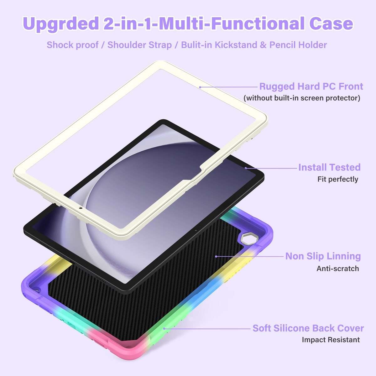 For Samsung Galaxy A9+ Kickstand PC Hybrid Silicone Tablet Case(Colorful Purple)