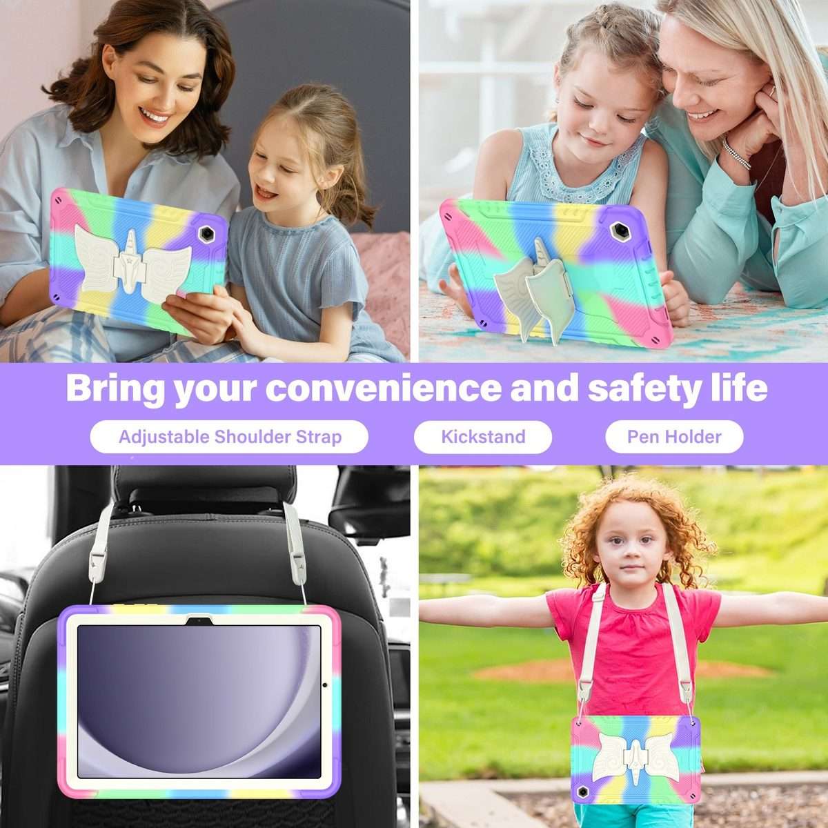 For Samsung Galaxy A9+ Kickstand PC Hybrid Silicone Tablet Case(Colorful Purple)
