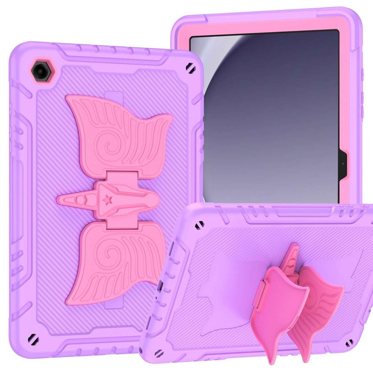 For Samsung Galaxy A9+ Kickstand PC Hybrid Silicone Tablet Case(Purple Rose Red)