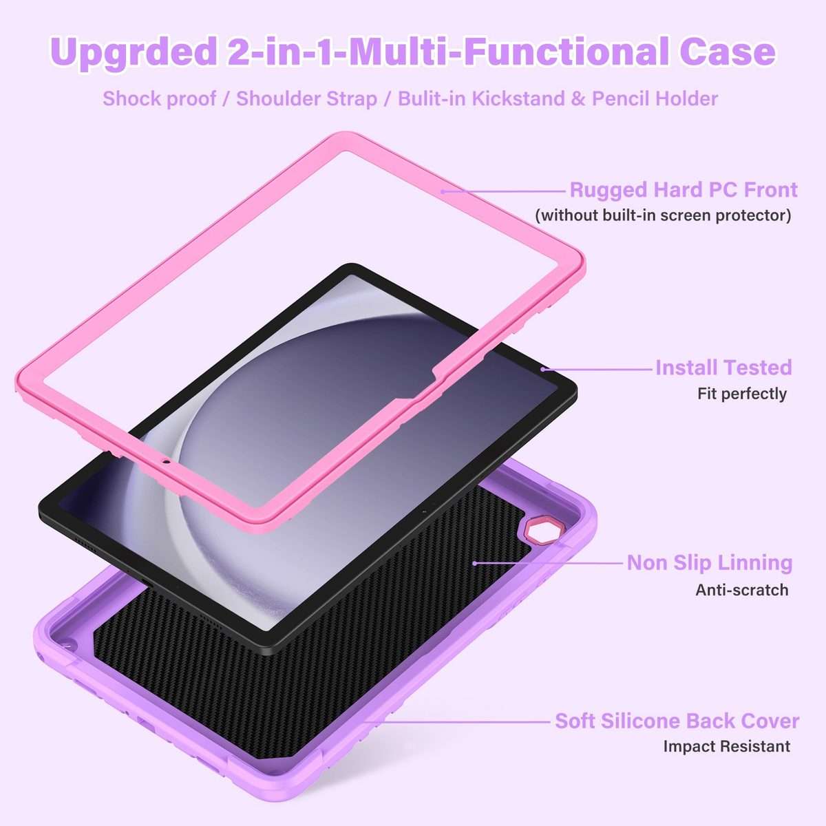 For Samsung Galaxy A9+ Kickstand PC Hybrid Silicone Tablet Case(Purple Rose Red)