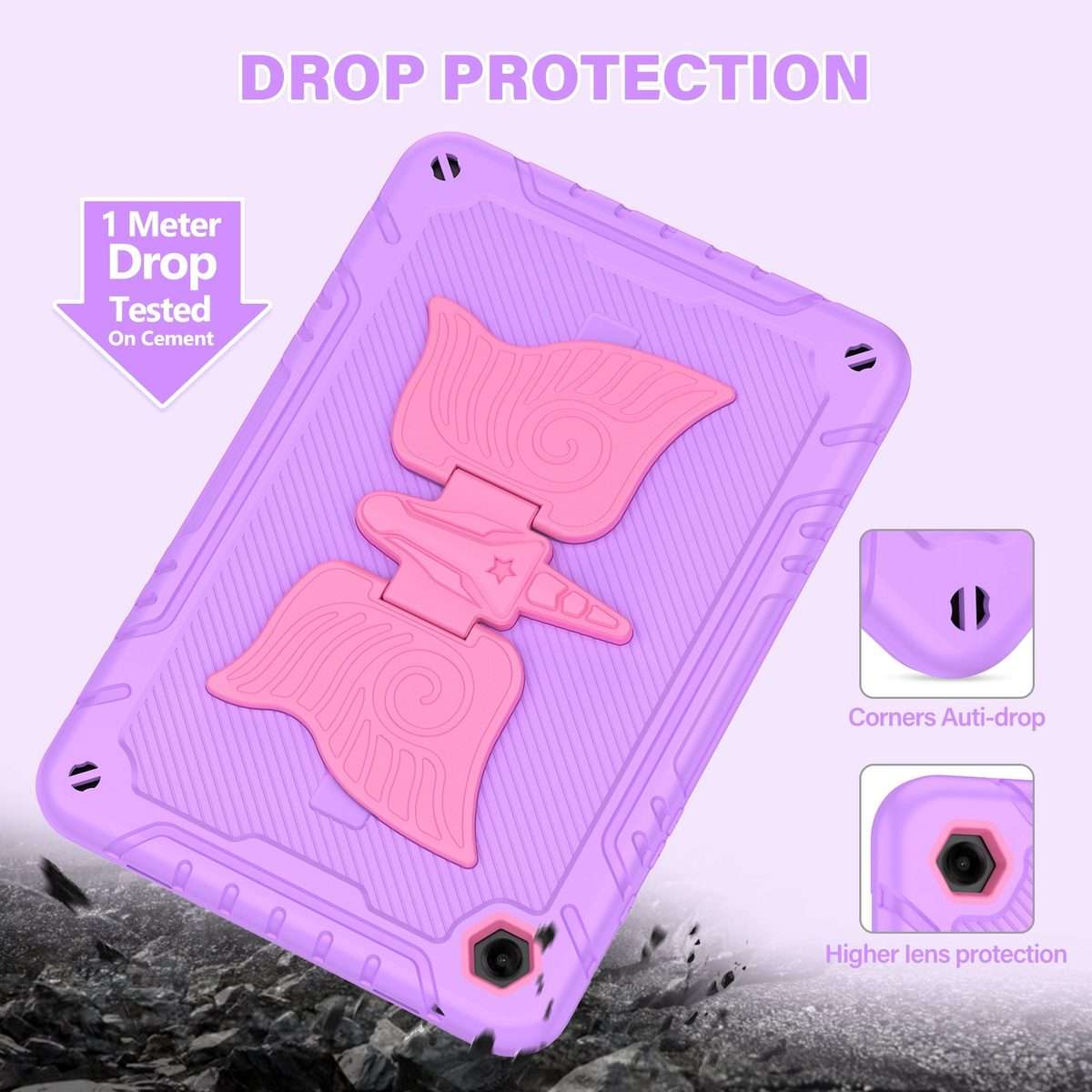 For Samsung Galaxy A9+ Kickstand PC Hybrid Silicone Tablet Case(Purple Rose Red)