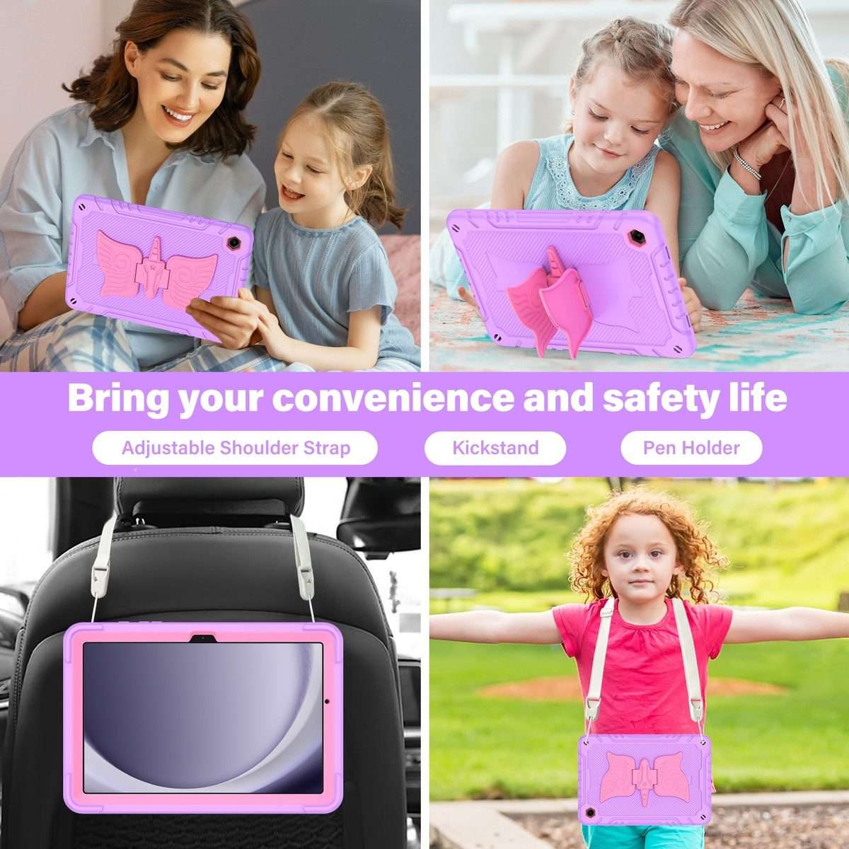 For Samsung Galaxy A9+ Kickstand PC Hybrid Silicone Tablet Case(Purple Rose Red)