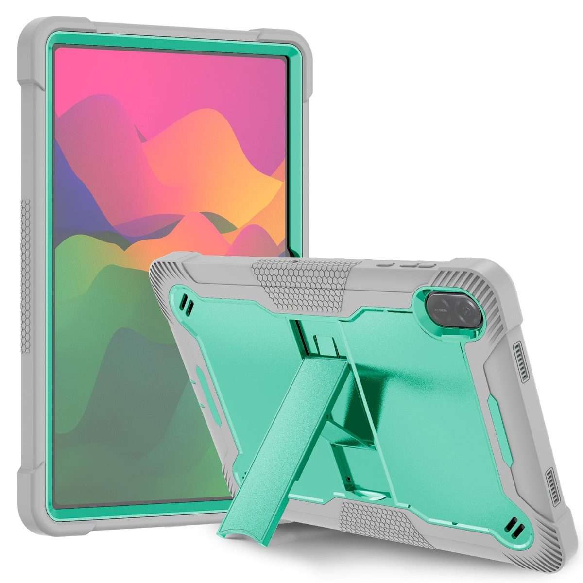 For Honor Pad X8a Shockproof Silicone Hybrid PC Tablet Case with Holder(Mint Green + Grey)
