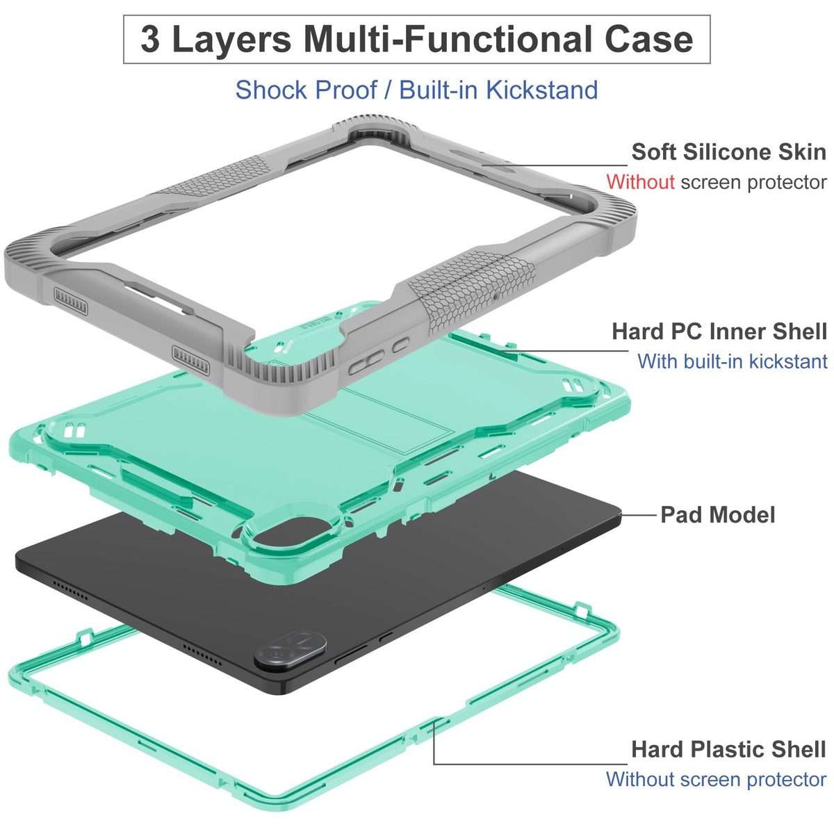 For Honor Pad X8a Shockproof Silicone Hybrid PC Tablet Case with Holder(Mint Green + Grey)