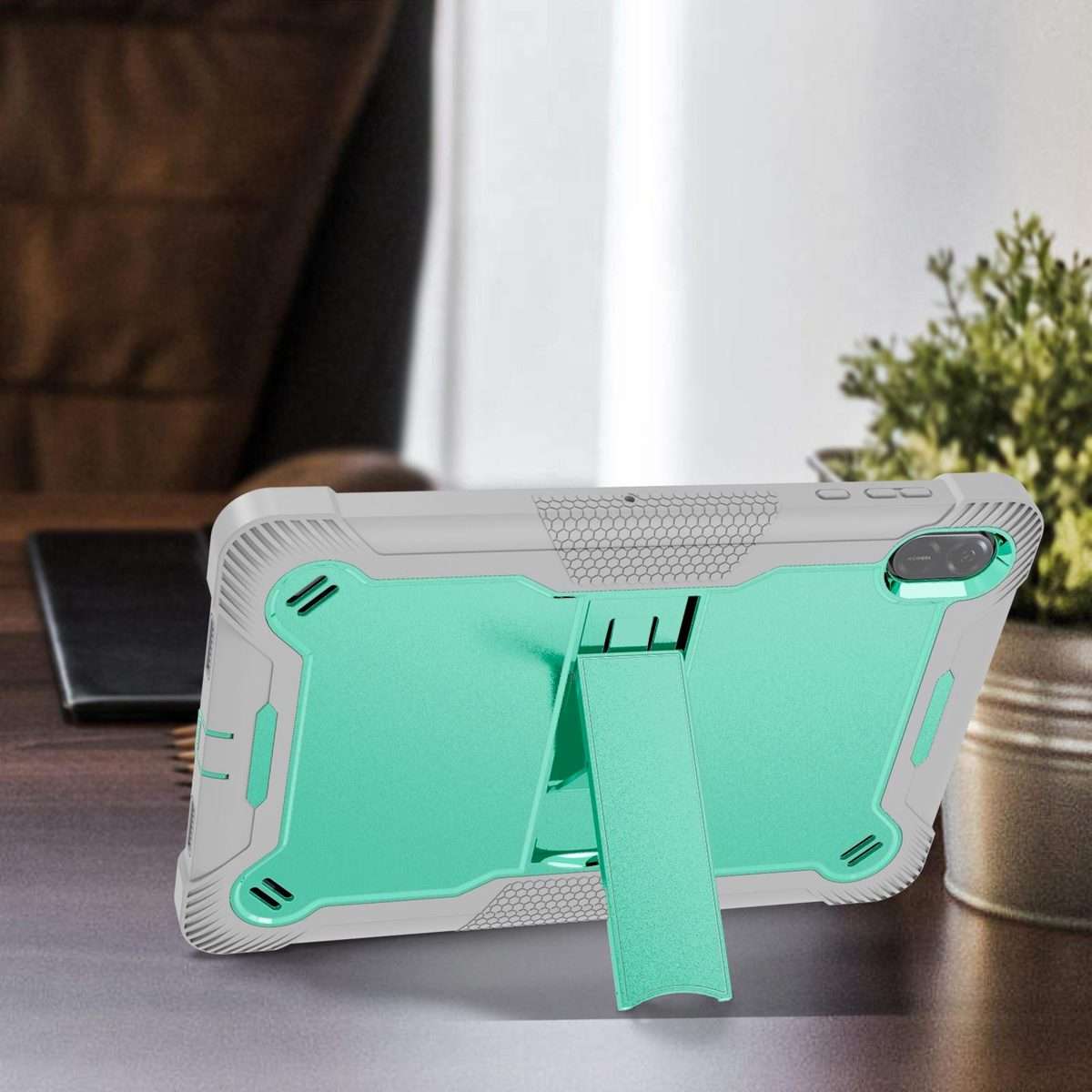 For Honor Pad X8a Shockproof Silicone Hybrid PC Tablet Case with Holder(Mint Green + Grey)