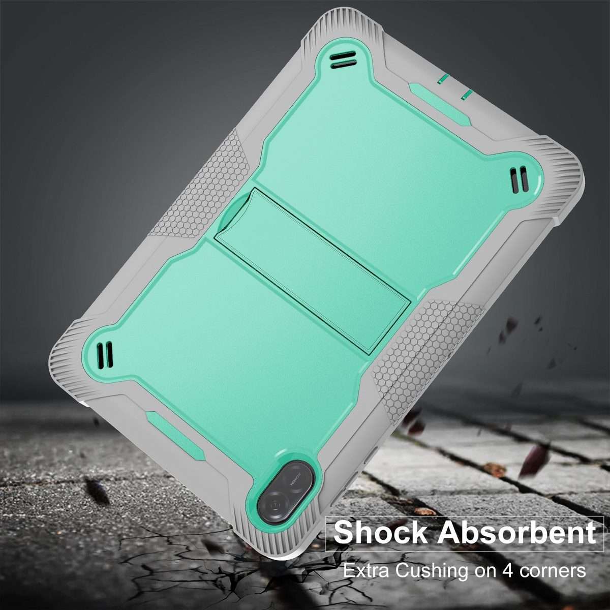 For Honor Pad X8a Shockproof Silicone Hybrid PC Tablet Case with Holder(Mint Green + Grey)