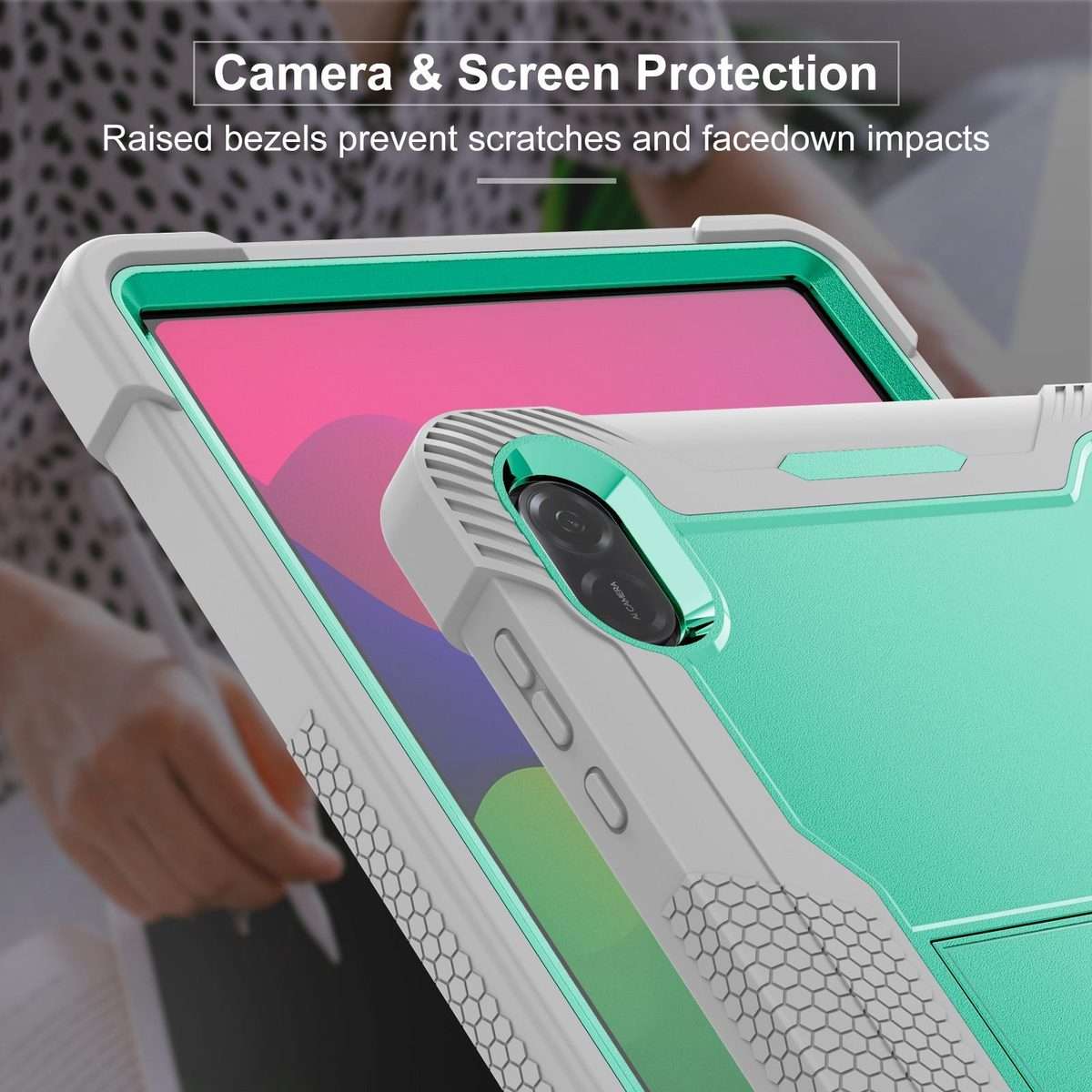 For Honor Pad X8a Shockproof Silicone Hybrid PC Tablet Case with Holder(Mint Green + Grey)