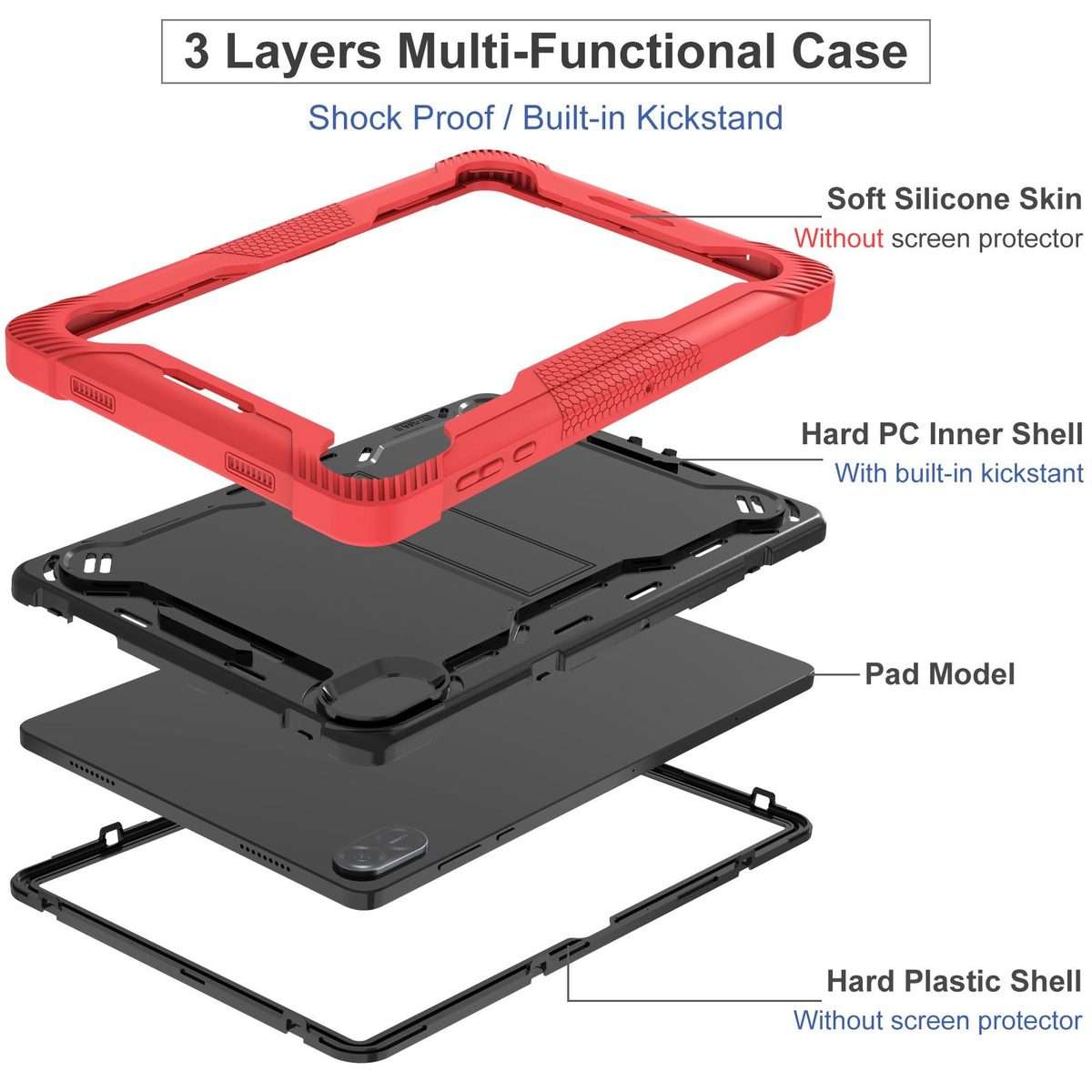 For Honor Pad X8a Shockproof Silicone Hybrid PC Tablet Case with Holder(Black + Red)