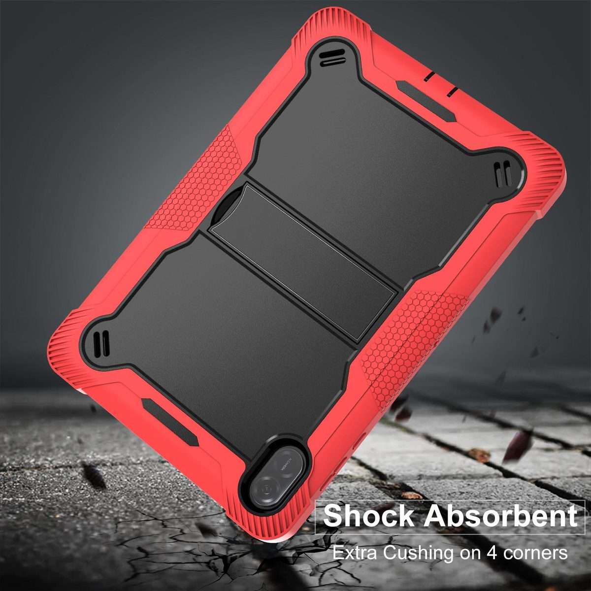 For Honor Pad X8a Shockproof Silicone Hybrid PC Tablet Case with Holder(Black + Red)