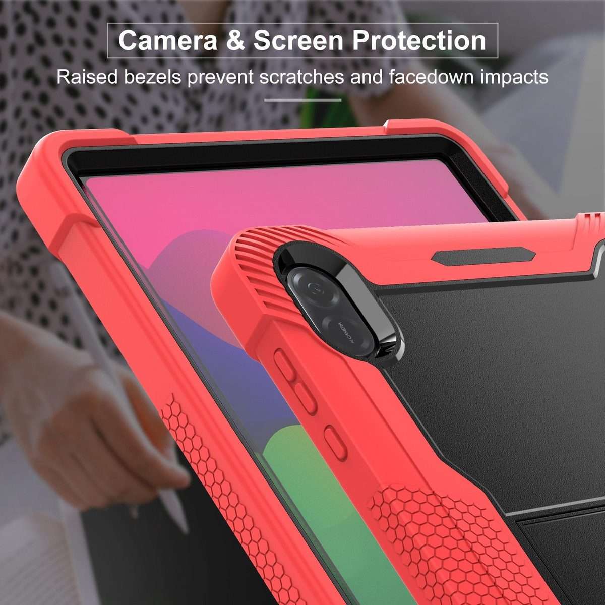 For Honor Pad X8a Shockproof Silicone Hybrid PC Tablet Case with Holder(Black + Red)