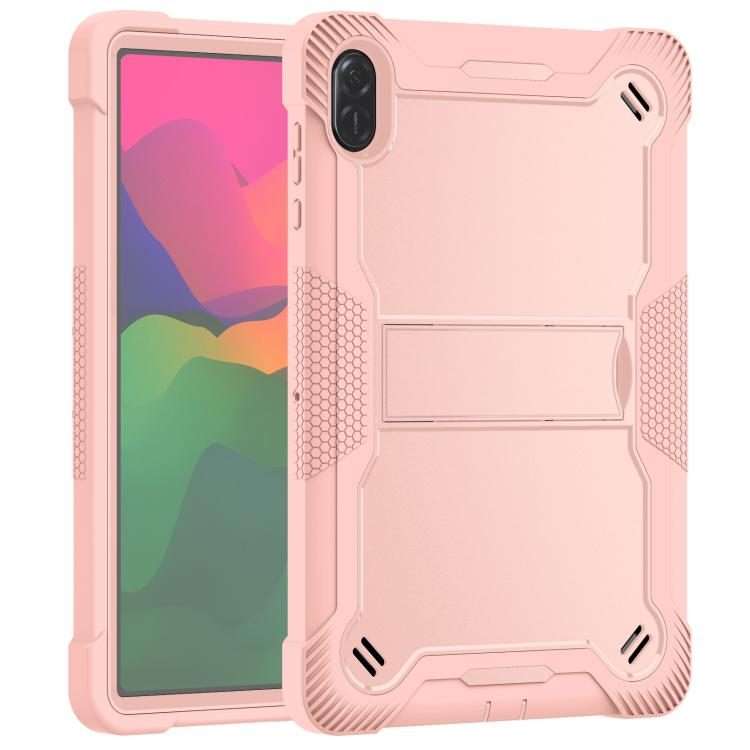 For Honor Pad X8a Shockproof Silicone Hybrid PC Tablet Case with Holder(Rose Gold)
