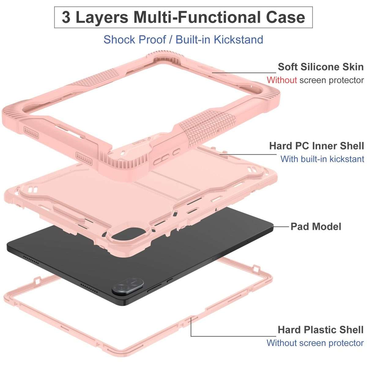 For Honor Pad X8a Shockproof Silicone Hybrid PC Tablet Case with Holder(Rose Gold)