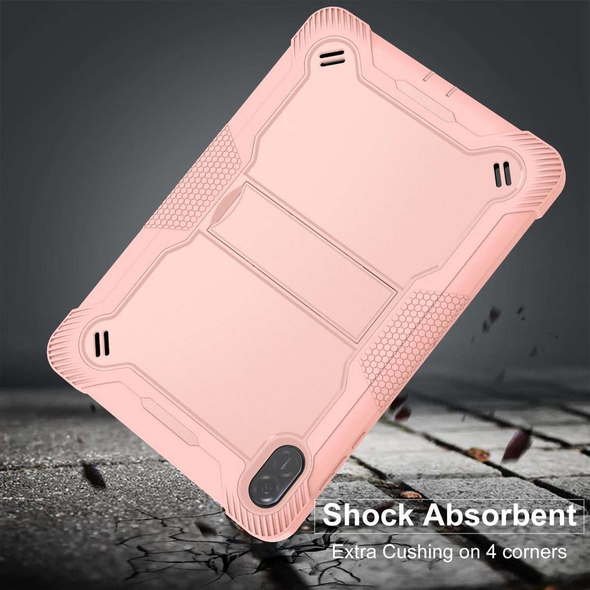 For Honor Pad X8a Shockproof Silicone Hybrid PC Tablet Case with Holder(Rose Gold)