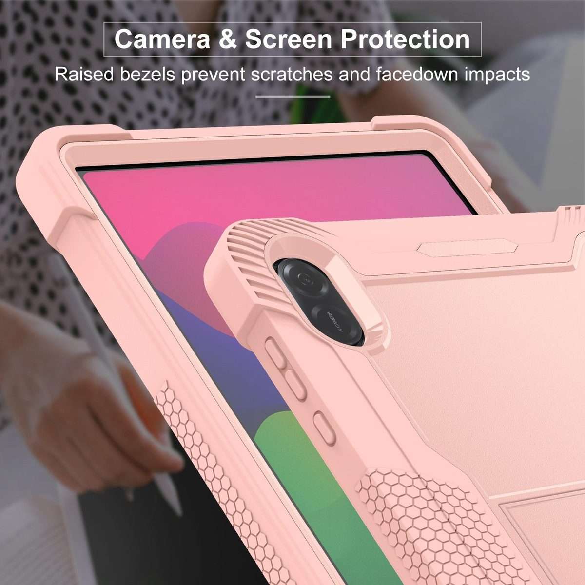 For Honor Pad X8a Shockproof Silicone Hybrid PC Tablet Case with Holder(Rose Gold)