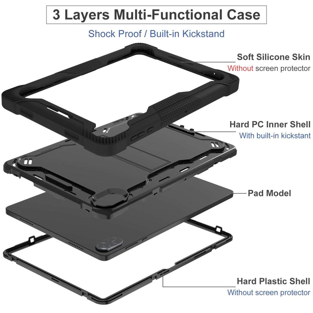 For Honor Pad X8a Shockproof Silicone Hybrid PC Tablet Case with Holder(Black)