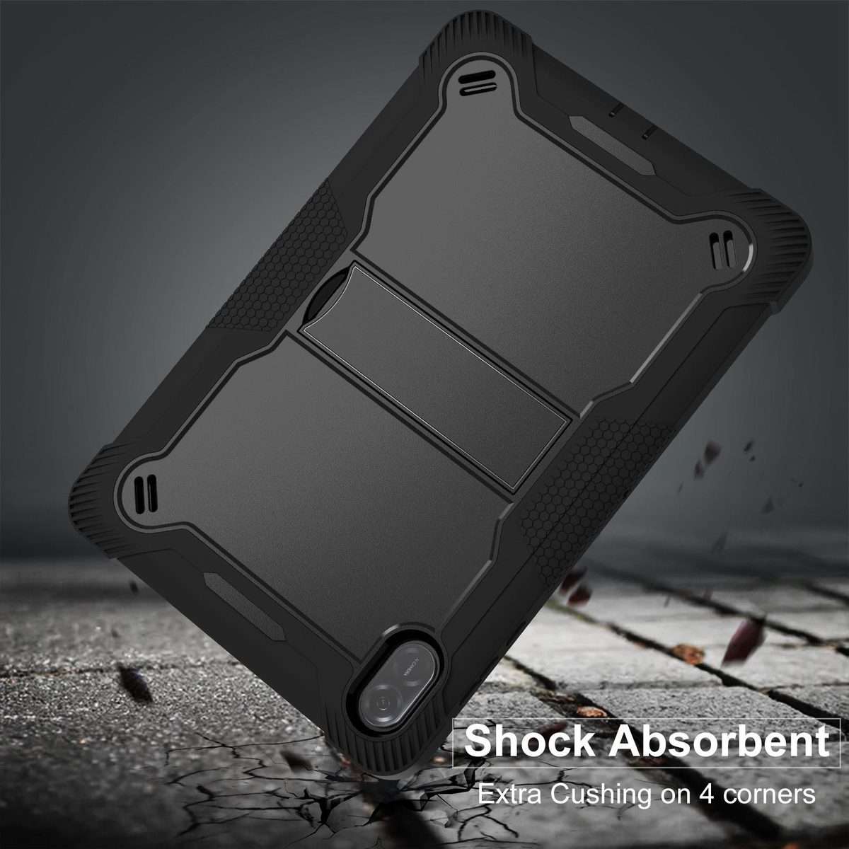 For Honor Pad X8a Shockproof Silicone Hybrid PC Tablet Case with Holder(Black)