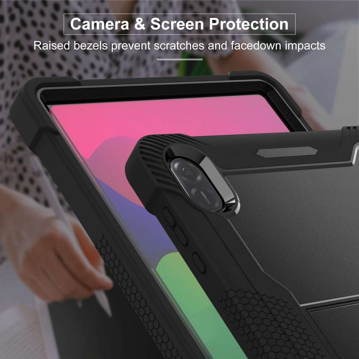 For Honor Pad X8a Shockproof Silicone Hybrid PC Tablet Case with Holder(Black)