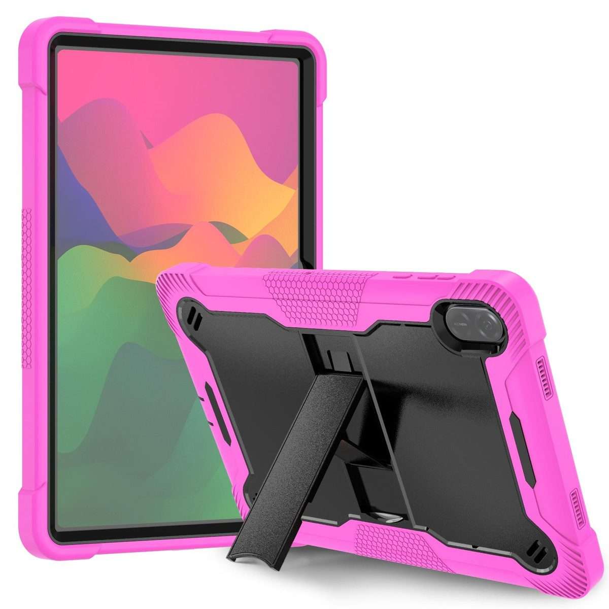 For Honor Pad X8a Shockproof Silicone Hybrid PC Tablet Case with Holder(Black + Rose Red)